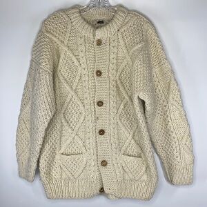 Ecuador Handknit Thick Wool Cream Button Front Chunky Sweater Cardigan S/M